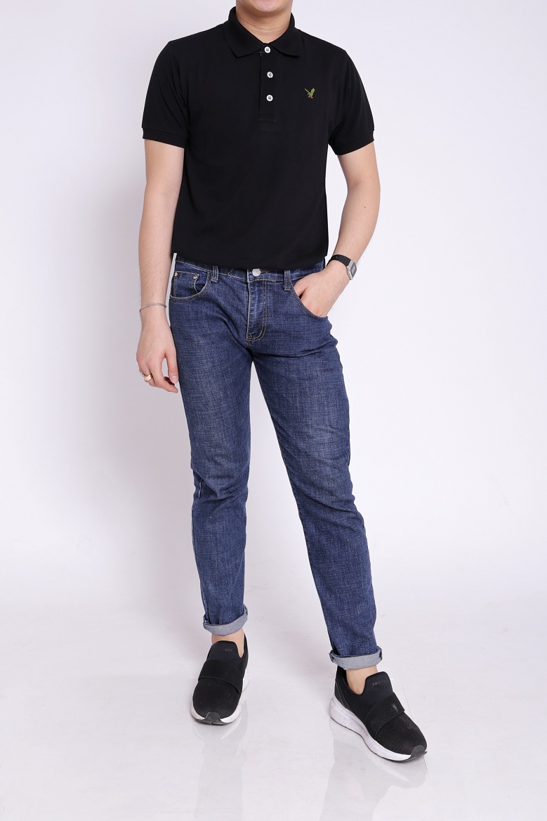 Áo thun nam polo cá sấu cao cấp cotton Pious AT02 đen
