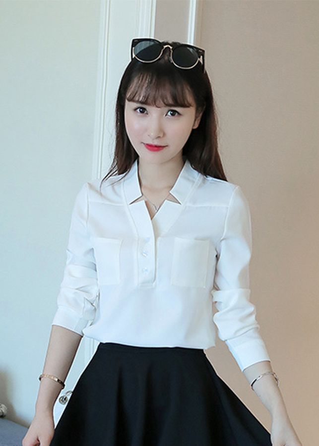 Sơ mi nữ cổ v cách điệu sm168