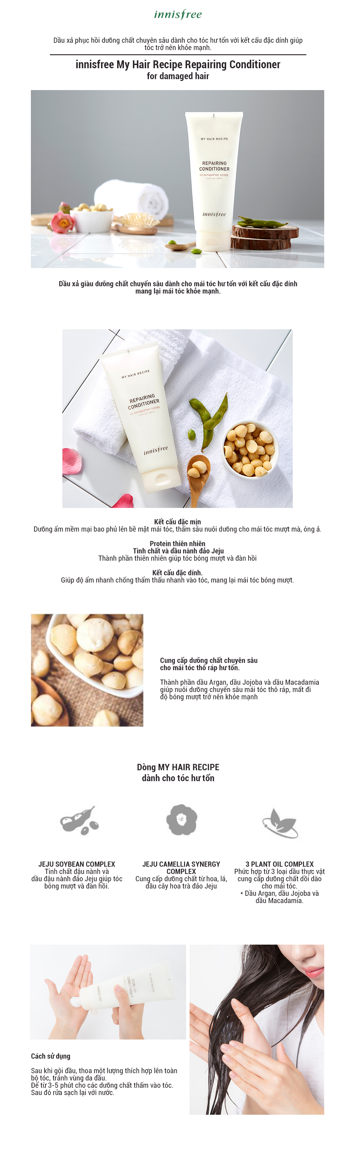 Dầu Xả Phục Hồi Dành Cho Tóc Hư Tổn Innisfree My Hair Repairing Conditioner For Damaged Hair (200ml)