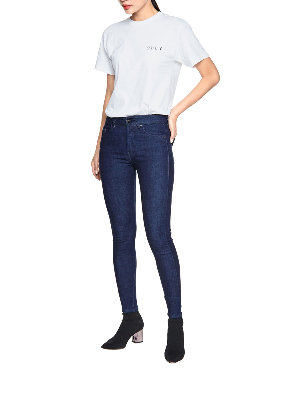 Quần Jean Nữ Lưng Cao Dáng Skinny Xanh Pantone - AAA JEANS