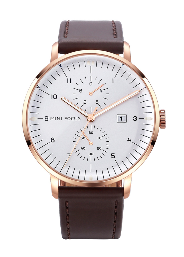 Đồng hồ nam Mini Focus 5 kim lịch ngày dây da cao cấp JS-MF052