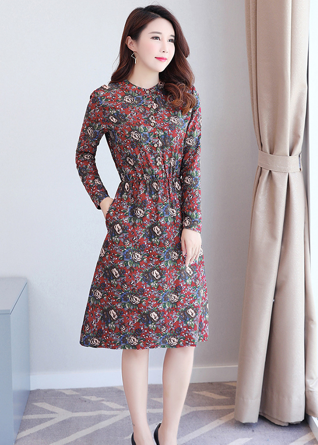 Đầm hoa nữ nhún eo da28