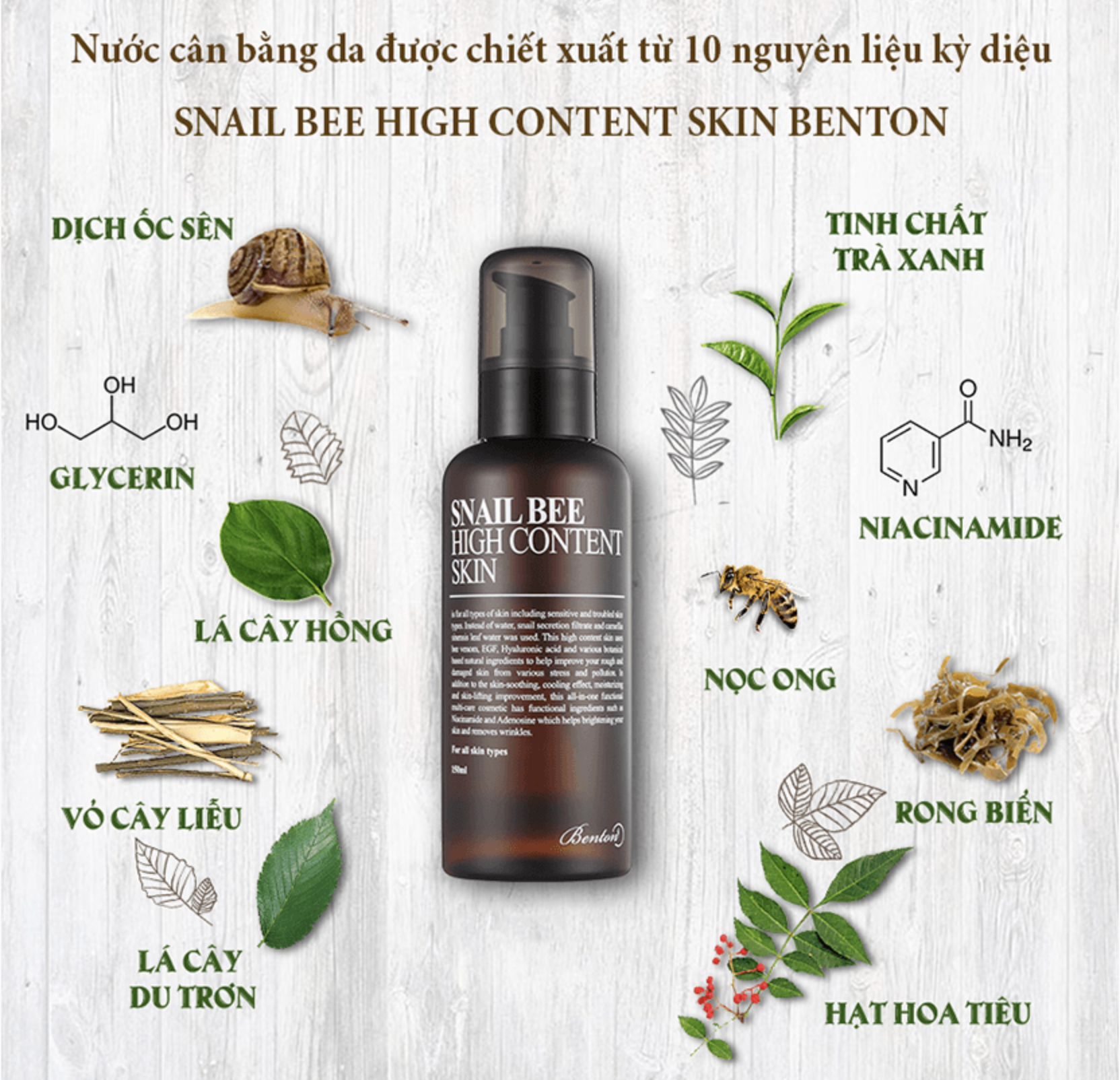 Nước hoa hồng dưỡng da trị mụn Benton Snail Bee High Content Skin 150ml