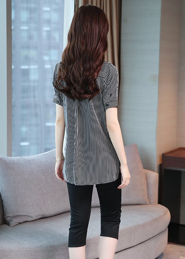 Set áo sơ mi sọc quần lửng cá tính S3031