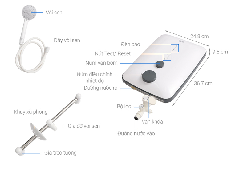 Máy Nước Nóng Trực Tiếp Có Bơm Beko BWI35S1A-213 (3500W)