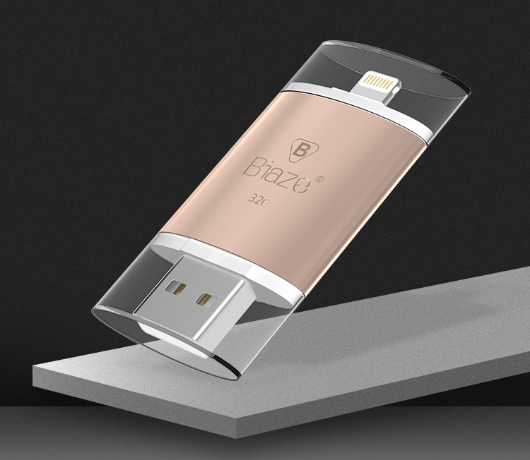 USB 32GB Hai Đầu (Micro + USB) Hỗ Trợ Lưu Trữ Cho iPhone 8/ X/7/ 6s/ 6+/ iPad Mini/ iPad Air - BIAZE U2 - Vàng Hồng