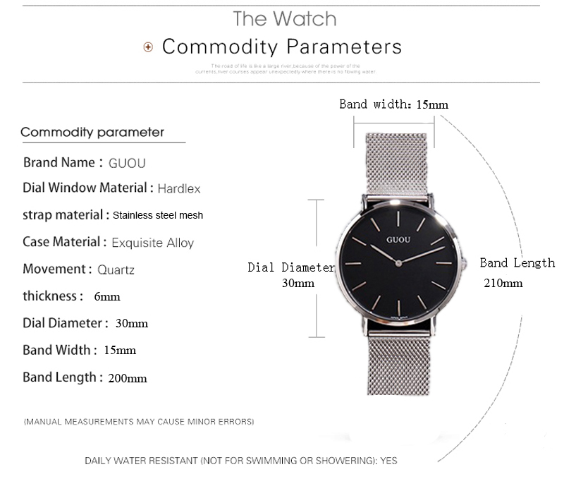 Đồng hồ nữ Guou dây thép lụa bạc thời trang JS-G6003