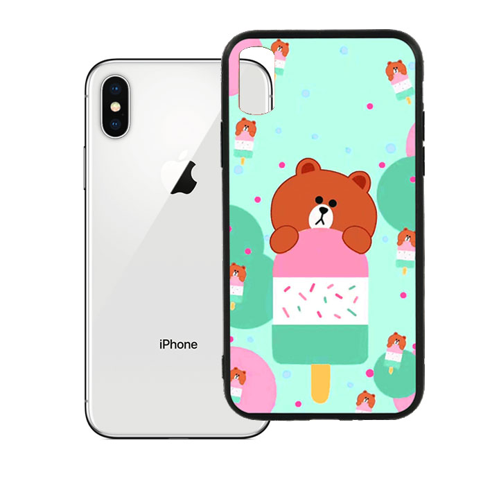 Ốp lưng viền TPU cao cấp cho Iphone X - Gấu Brown 04