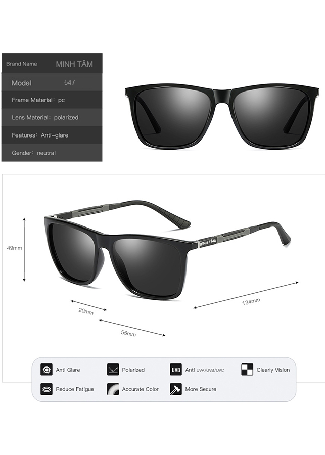 Kính Mát Phân Cực Unisex Minh Tâm MT547