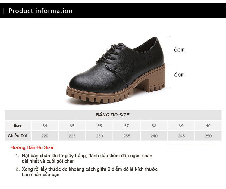 Giày Oxford Nữ Da Pu Đế Cao 6cm 3Fashion Shop - 2845 - Đen