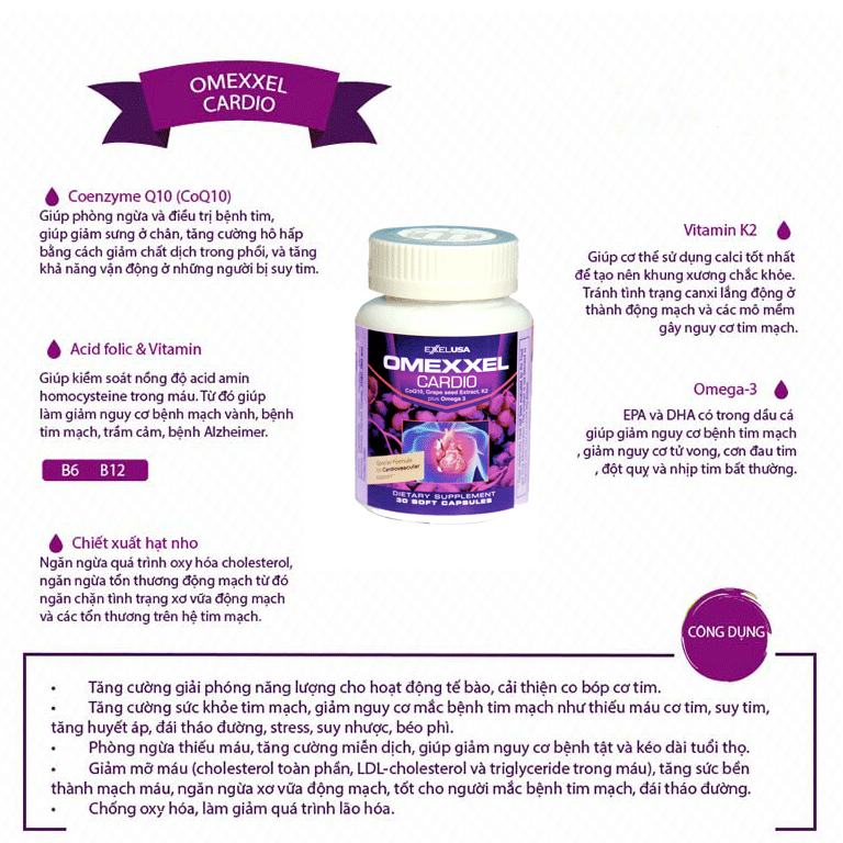 Combo 2 Lọ Viên Uống Hỗ Trợ Tim Mạch Omexxel Cardio (Lọ 30 Viên) - Chính Hãng Hoa Kỳ