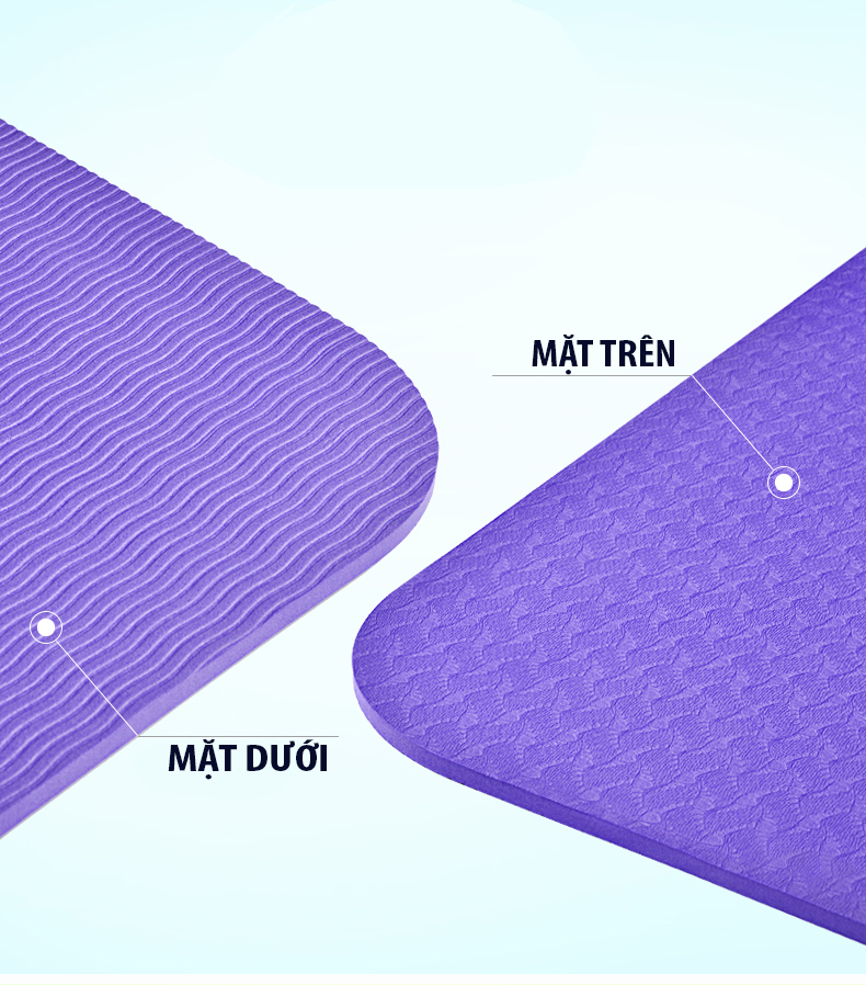 Thảm tập yoga TPE 1 lớp 8mm (Xanh tím) + Tặng túi đựng thảm và dây buộc thảm