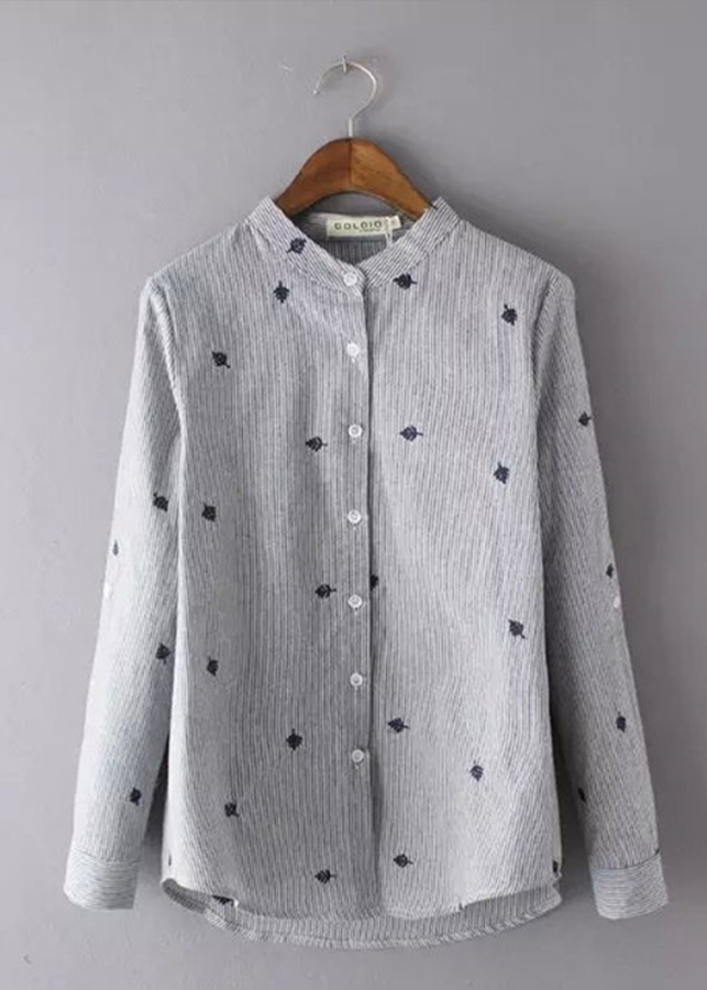 Sơ mi nữ kẻ sọc họa tiết thêu ale64