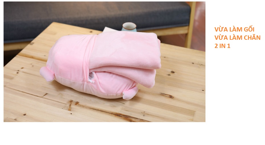 Gối mền văn phòng Heo hồng cute 3 chức năng, nỉ nhung siêu mịn, bộ chăn gối văn phòng, máy bay, đi xe, phượt, du lịch