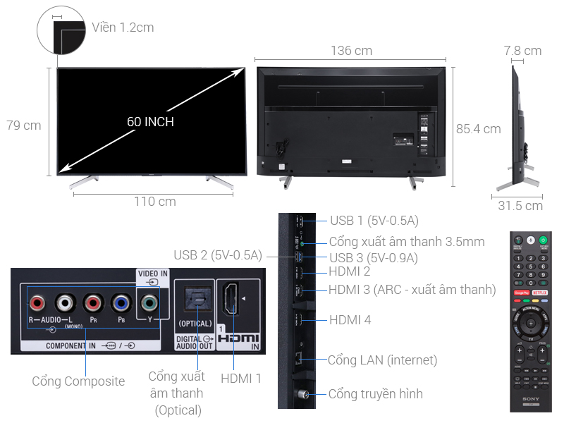 Android Tivi Sony 60 inch 4K UHD KD-60X8300F VN3