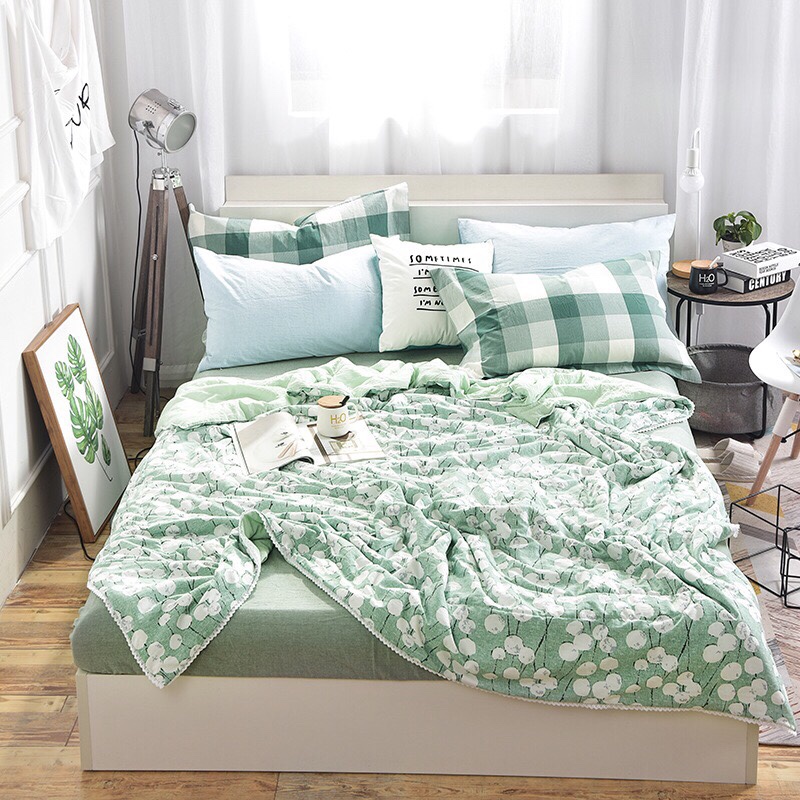 Chăn hè trần bông cotton đũi lá nhỏ đậm