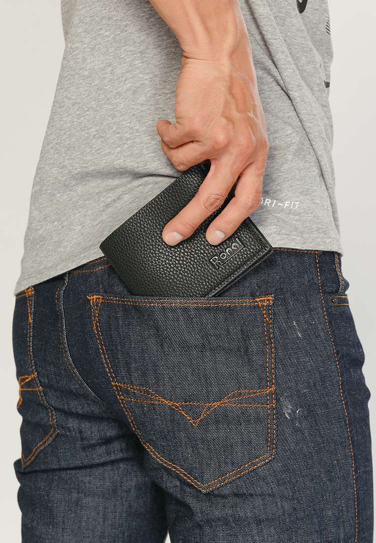 Ví Nam Da PU Ronal Cao Cấp (12 x 10 cm) - Đen