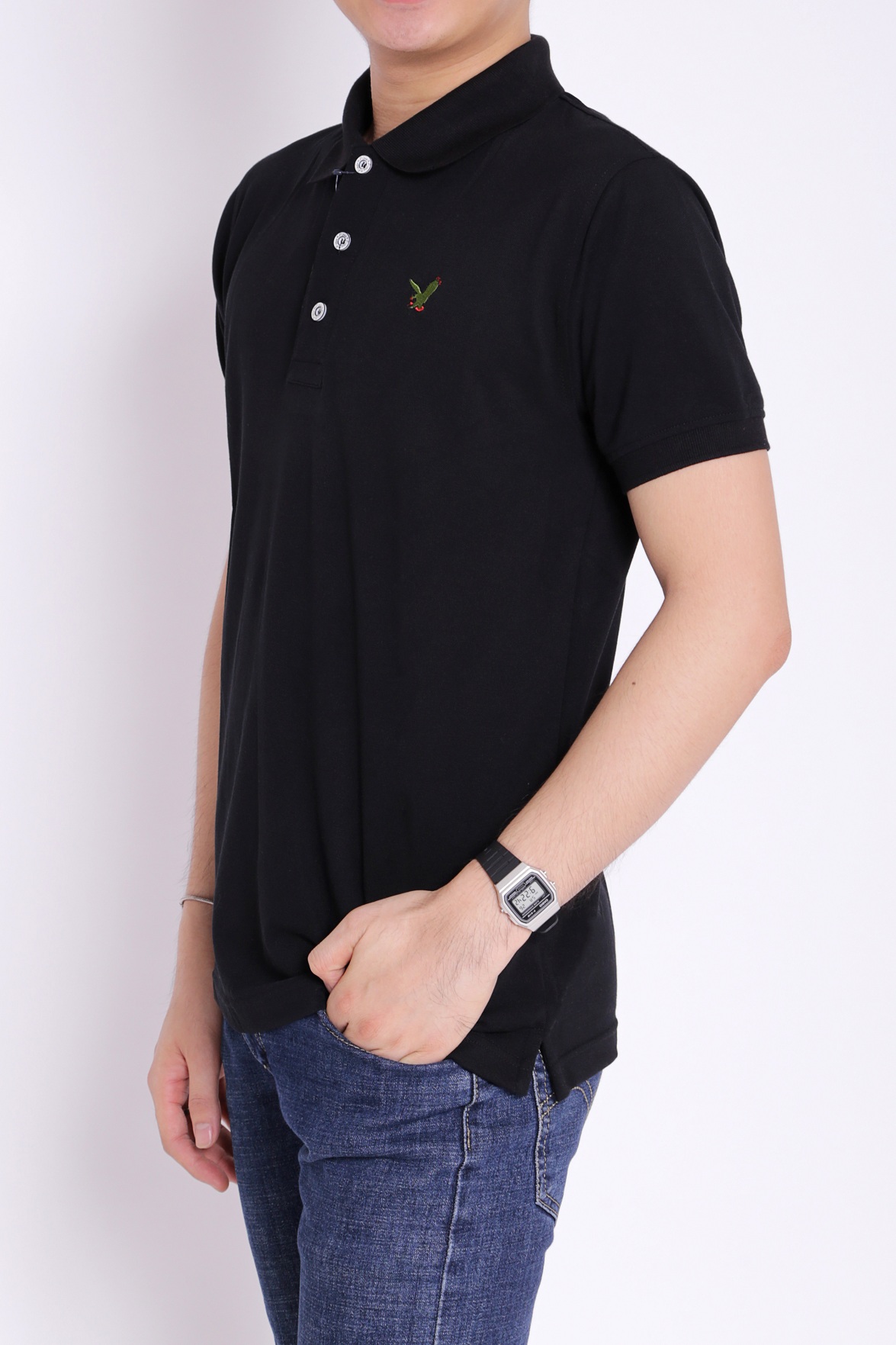 Áo thun nam polo cá sấu cao cấp cotton Pious AT02 đen