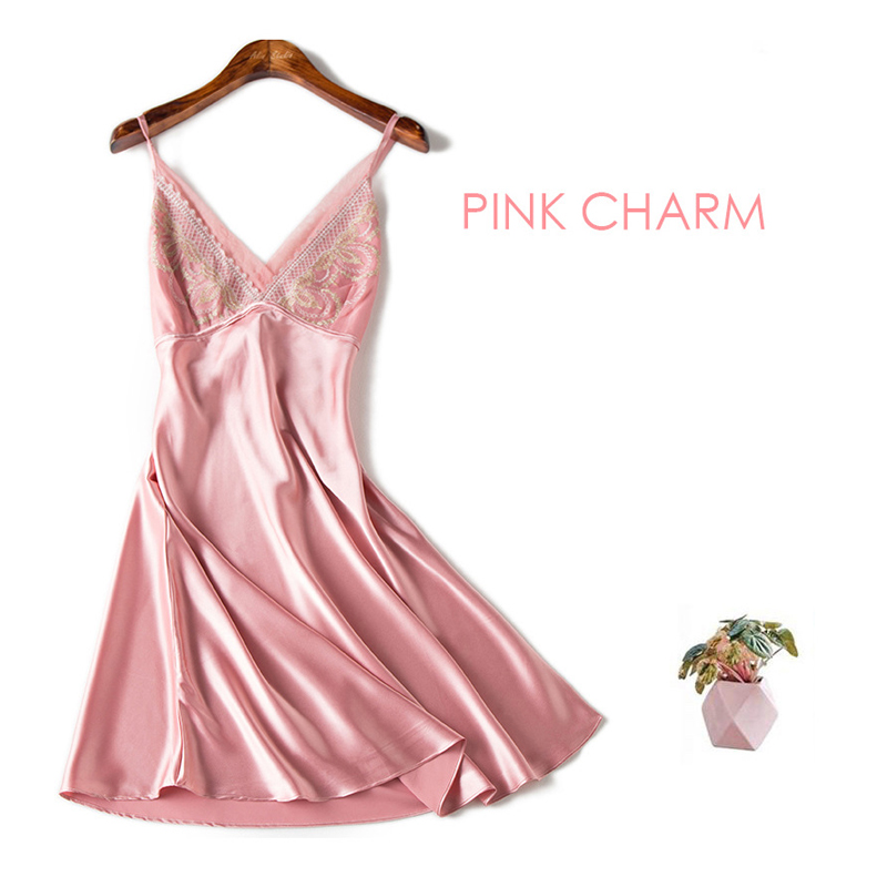 Đầm (Váy) ngủ nữ 2 dây lụa bóng ren ngực cao cấp quyến rũ JS-SX111