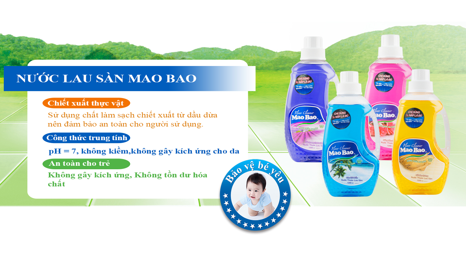 Combo 01 chai nước thơm lau sàn Mao Bao B1200ml + 01 túi nước thơm lau sàn Mao Bao R600ml - Hương hoa hồng