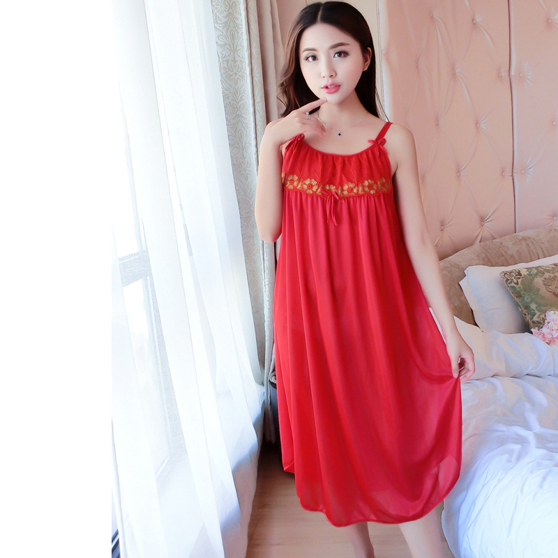 Đầm (Váy) ngủ nữ 2 dây phi lụa mềm mại thoáng mát co giãn JS-SX576