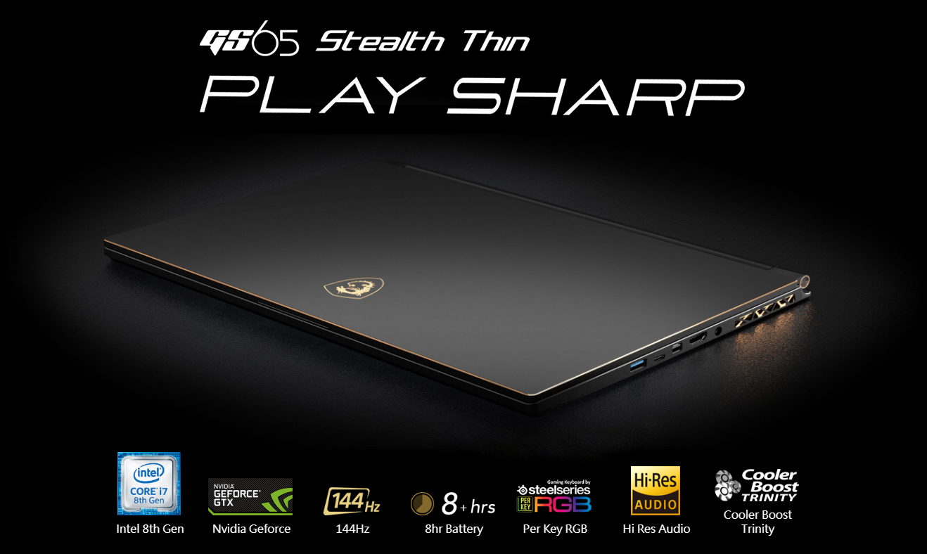 Laptop Gaming MSI GS65 Stealth Thin 8RE-208VN Core i7-8750H/Win10 (15.6 inch) - Black - Hàng Chính Hãng