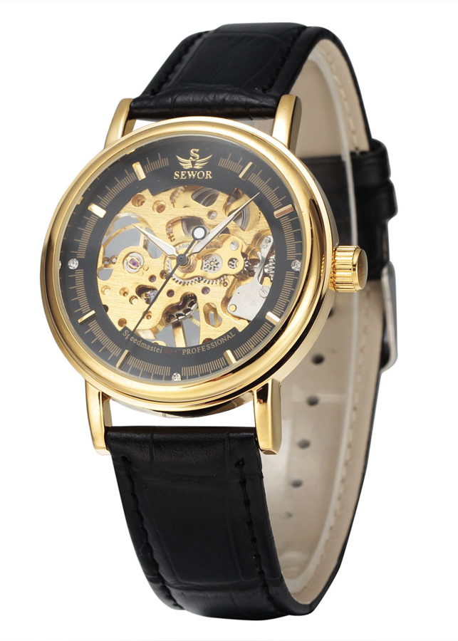 Đồng hồ cơ nam SEWOR dây da lộ máy mặt trước - mặt sau JS-SQ30