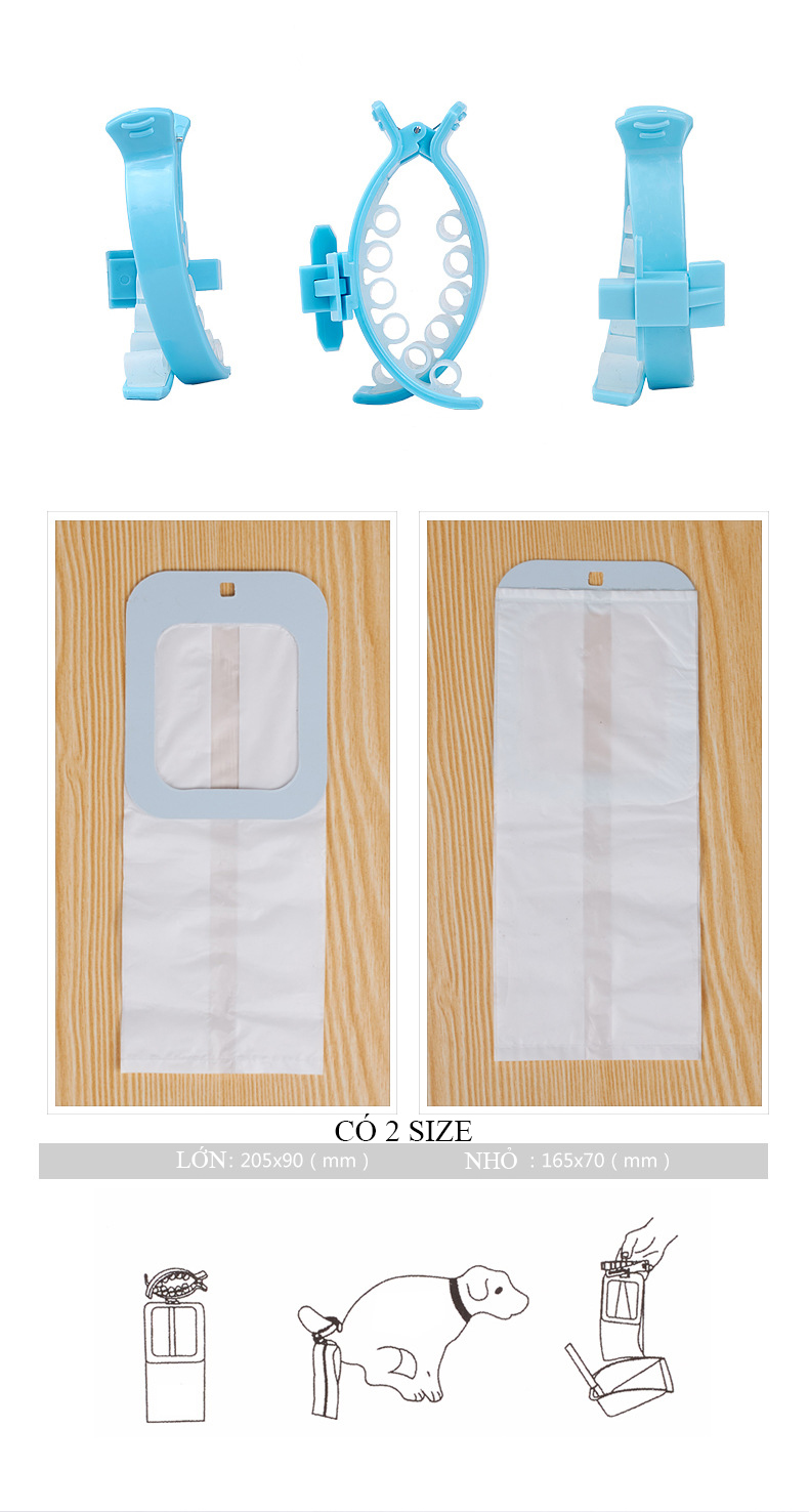 Kẹp đuôi chó hứng phân thông minh cho chó dưới 10kg (màu xanh)
