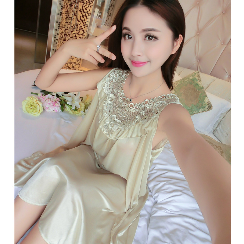 Đầm (Váy) ngủ nữ ren cổ 2 dây phi lụa cao cấp mềm mại thoáng mát JS-SX222