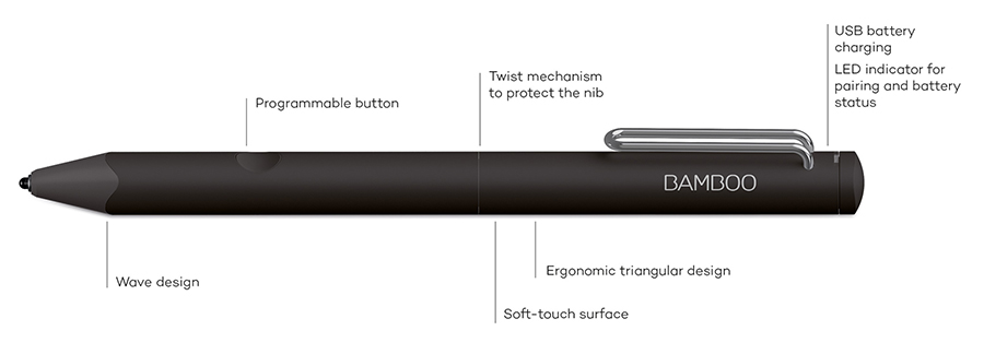 Bút Vẽ Wacom Bamboo Stylus Fineline 3 CS-610 - Hàng Chính Hãng