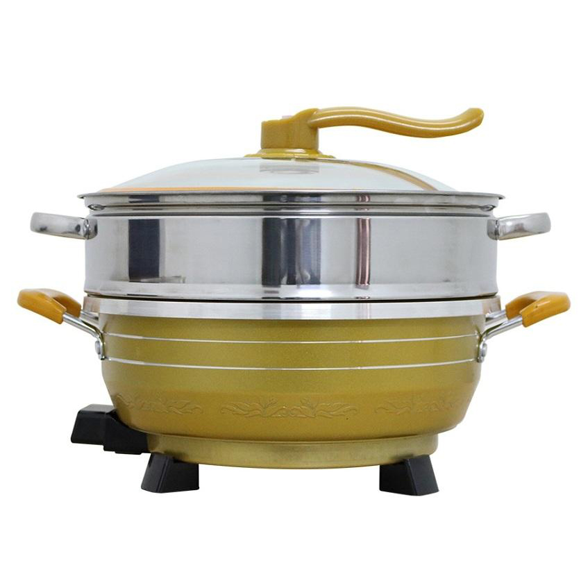 Chảo lẩu điện đa năng  L299 - 6L Vàng đi kèm khuôn làm bánh cuốn