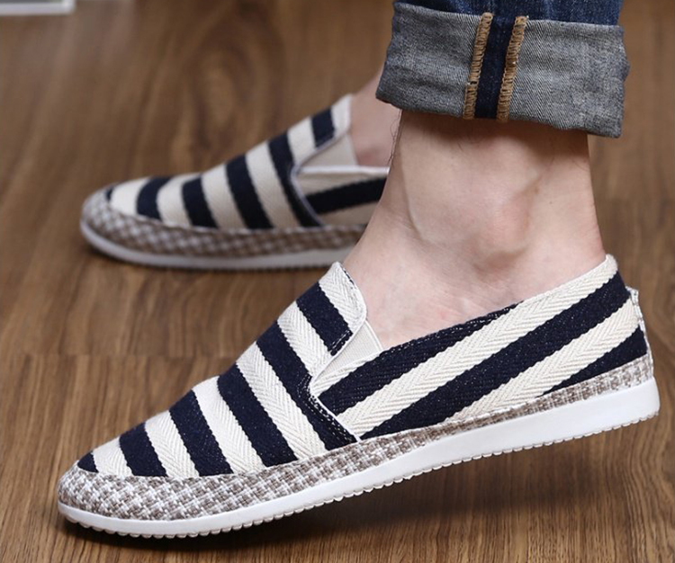 Giày Lười Vải Nam Kẻ Sọc Hàn Quốc 