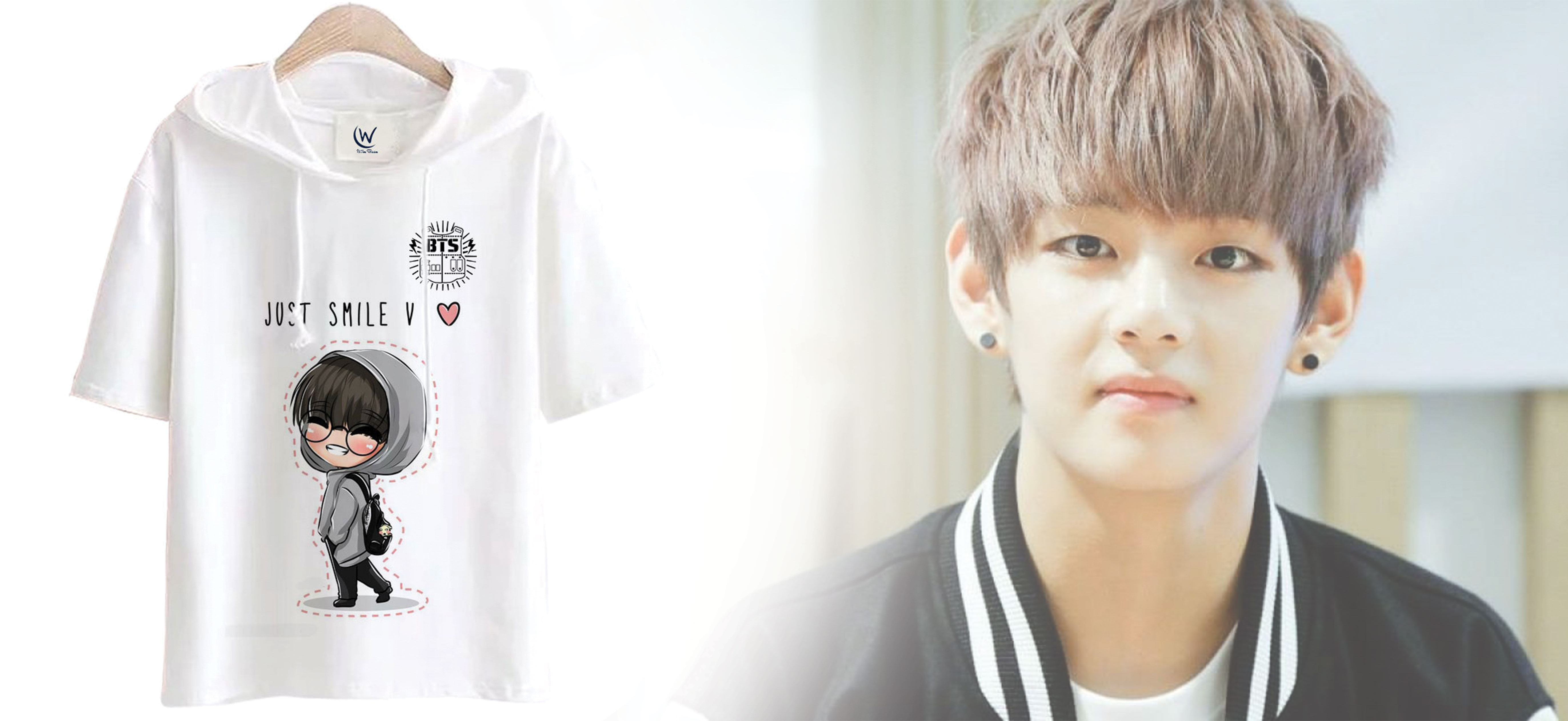 Áo Thun Tay Lỡ Có Mũ V Chibi BTS