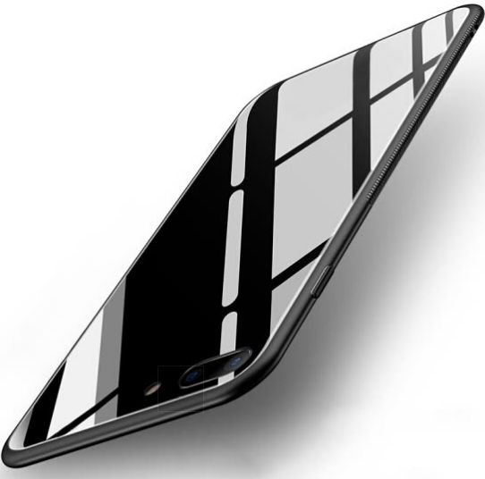 Ốp Iphone 7/8Plus + Viền Silicon, Mặt Kính Phía Sau - STRYFER - Đen