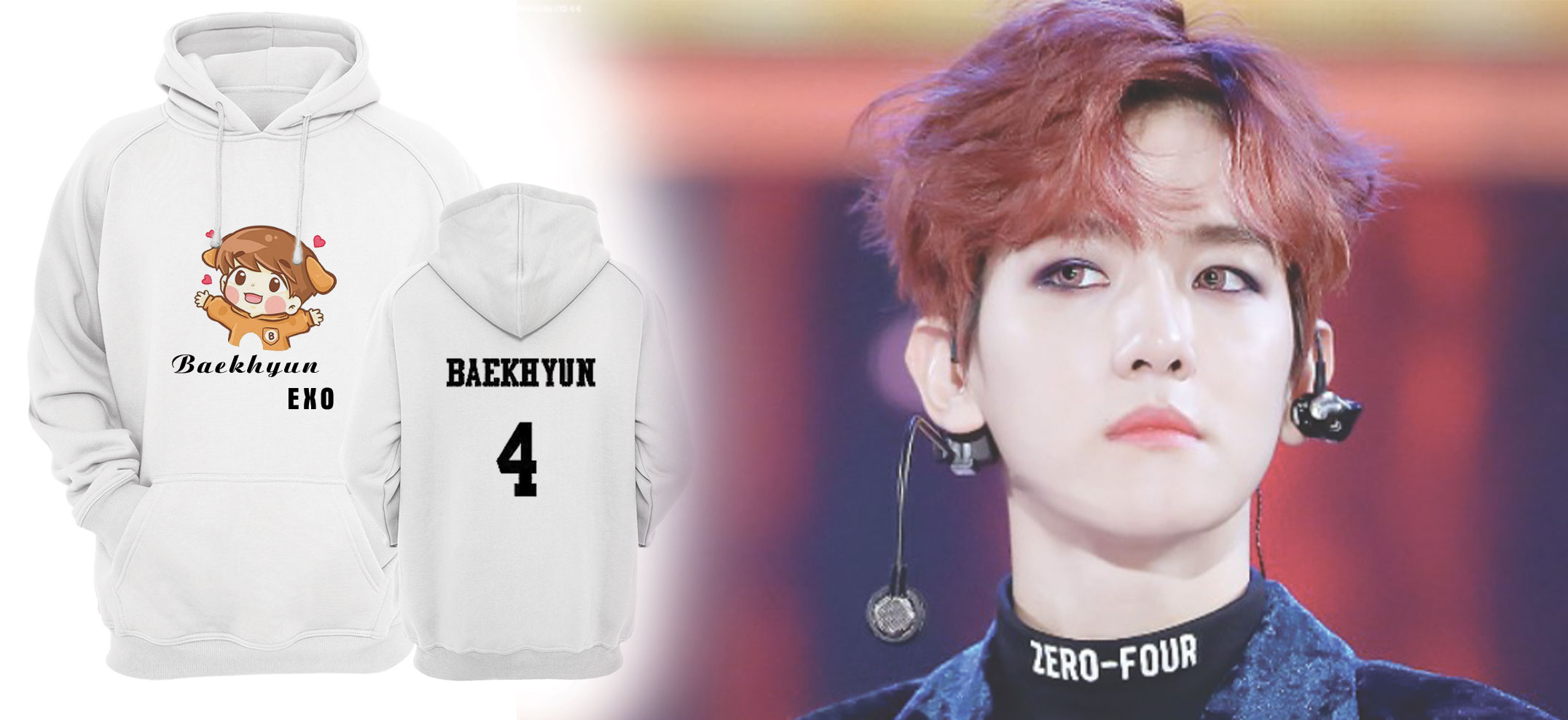 Áo Hoodie Tay Dài Có Mũ Baekhyun Exo Chibi