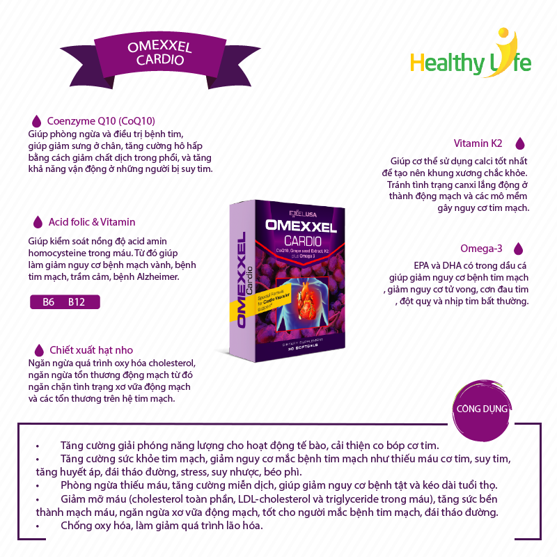 Thực Phẩm Chức Năng Viên Uống Hỗ Trợ Tim Mạch Omexxel Cardio (30 Viên)