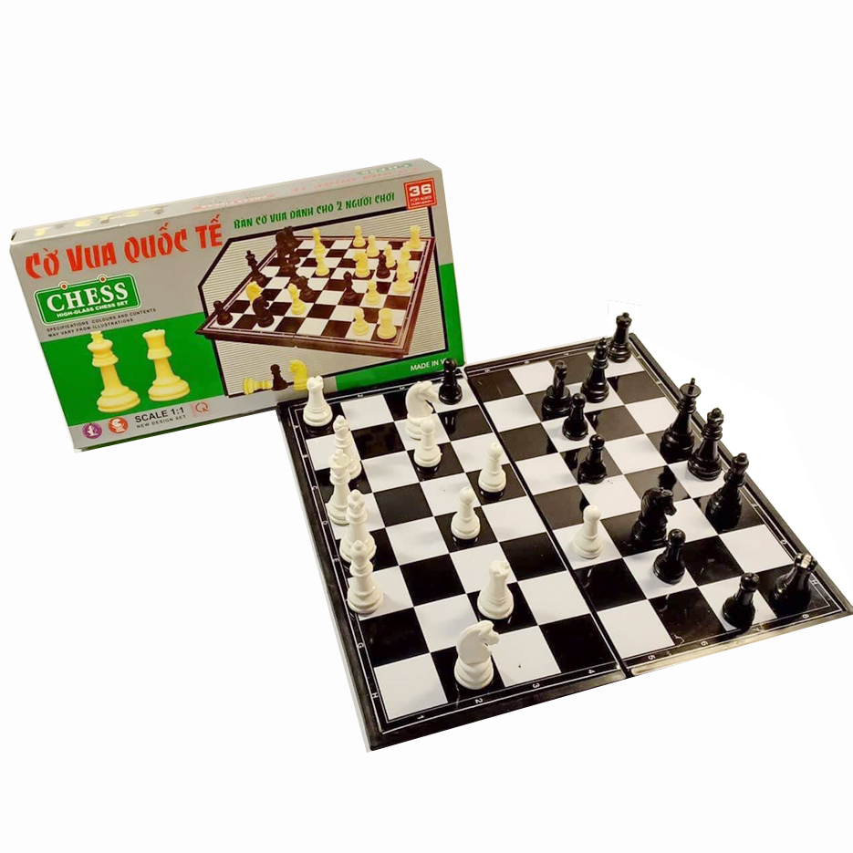 Bộ cờ vua nam châm hộp xanh (bàn đen trắng)