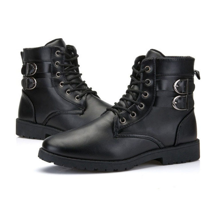 Giày boot nam cổ cao đính khuy cài kiểu quân đội Rozalo RM5281B -Đen