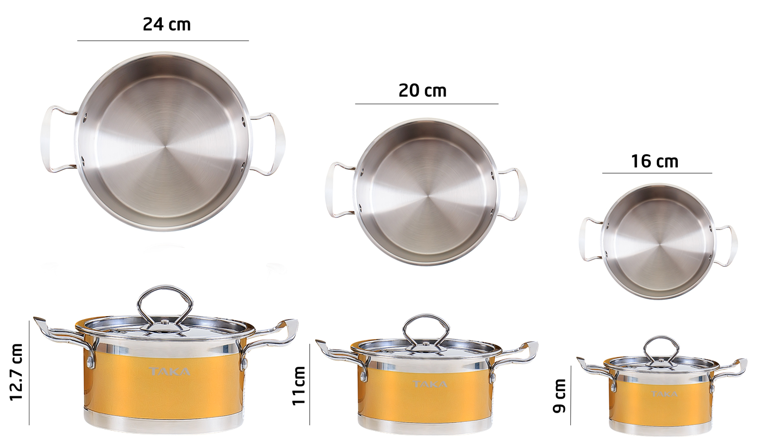 Bộ Nồi Inox Taka TKC03B (16 - 20 - 24cm)