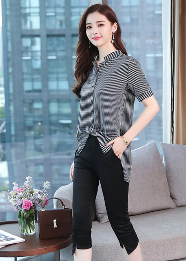 Set áo sơ mi sọc quần lửng cá tính S3031