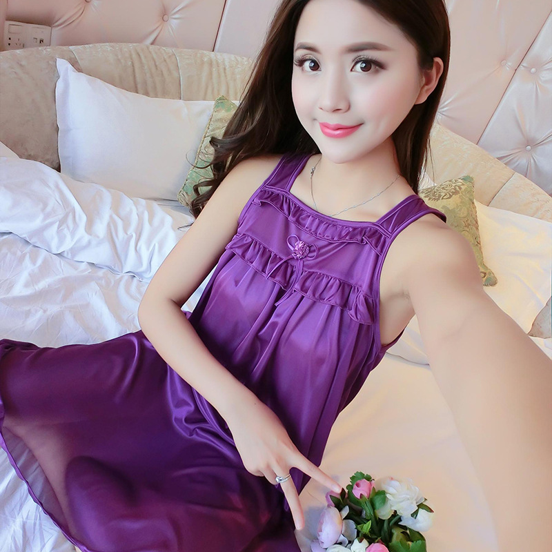 Đầm (váy) ngủ 2 dây phi lụa mềm mịn thoáng mát co giãn thoải mái JS-SX866