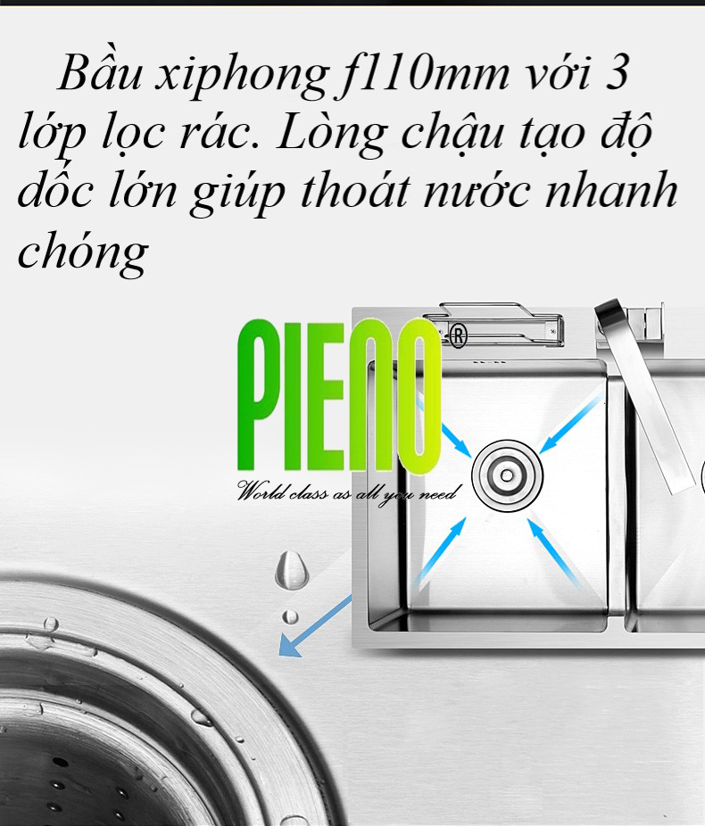 Chậu rửa bát hai hố cân PIENO P8245Csimple inox sus 304