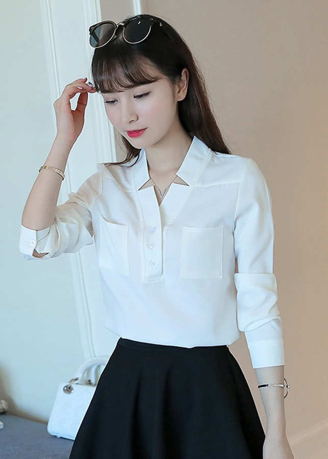 Sơ mi nữ cổ v cách điệu sm168