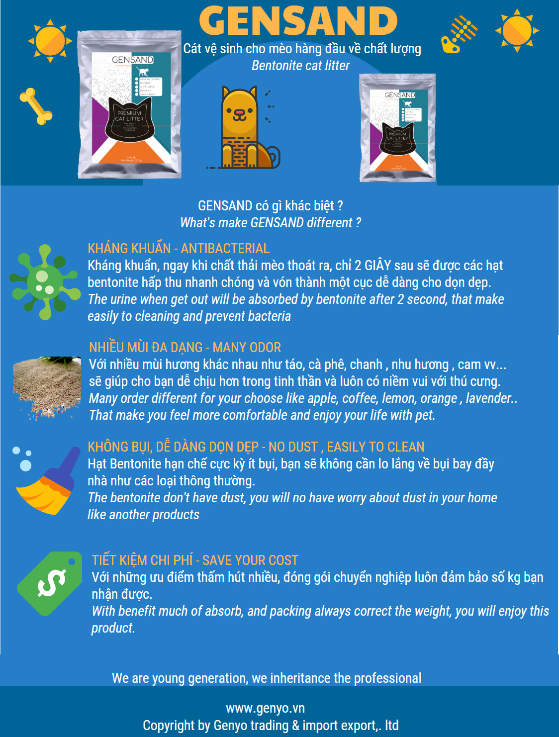 Cát vệ sinh cho mèo Gensand Hương táo