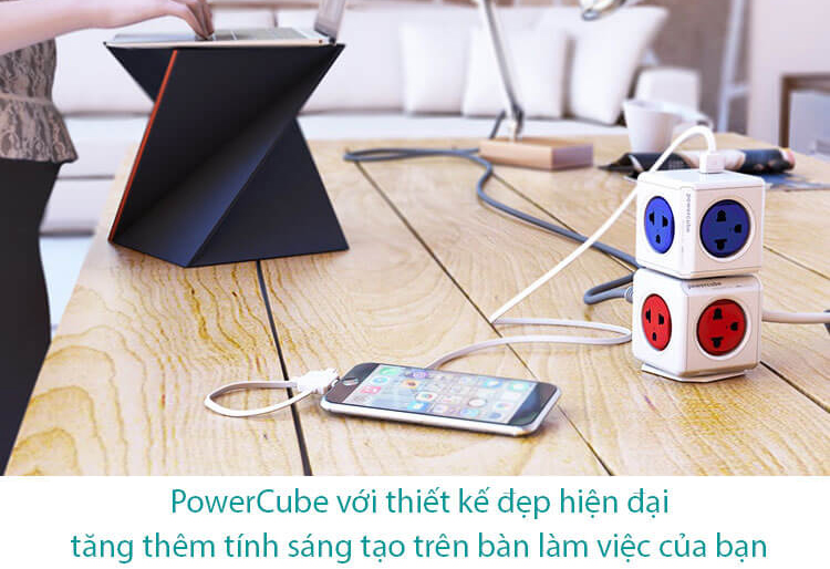 Ổ Cắm Điện Allocacoc PowerCube Original 2 Sạc USB - Xanh