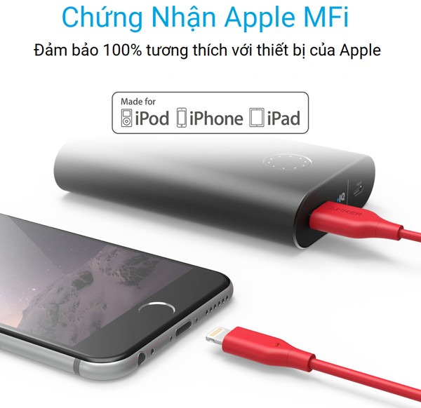 Cáp Sạc Anker PowerLine Lightning (6ft/1.8m) Offline Packaging V3 - Hàng Chính Hãng