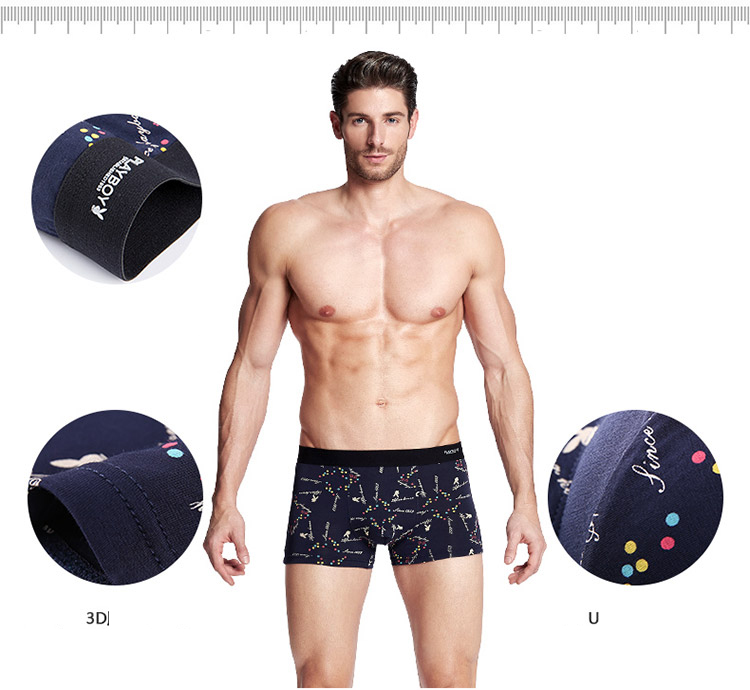 Quần boxer nam Playboy, combo 3 cái, màu đen, xanh, nâu, XL