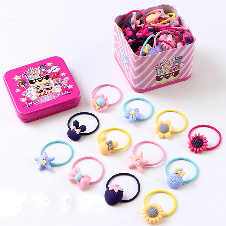 Hộp 40 dây cột tóc hoạt hình cho bé gái (màu ngẫu nhiên)
