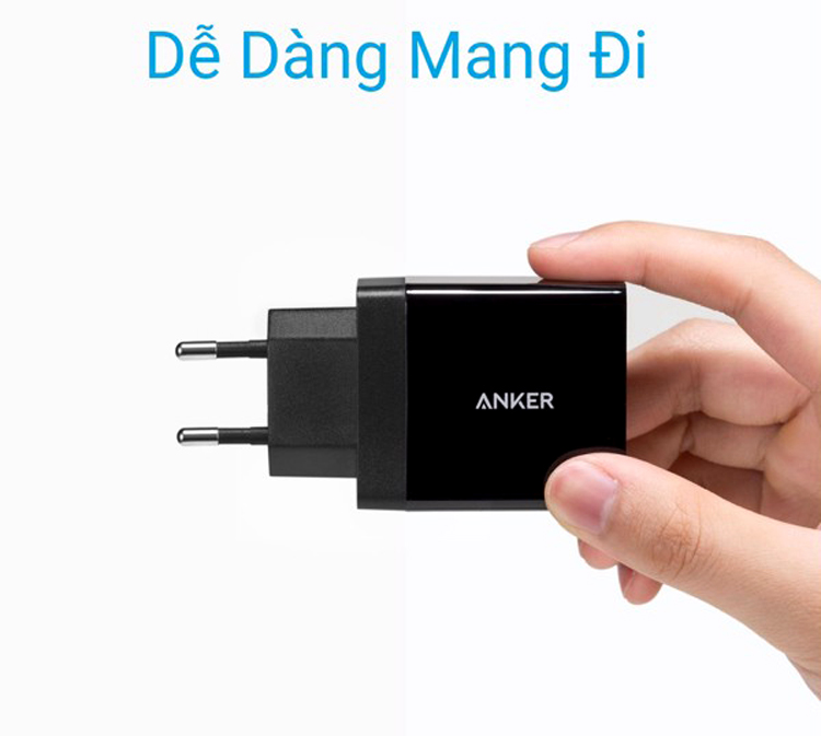 Adapter Sạc Anker PowerPort 2 Cổng 24W + Cáp Micro USB  B2021 - Hàng Chính Hãng