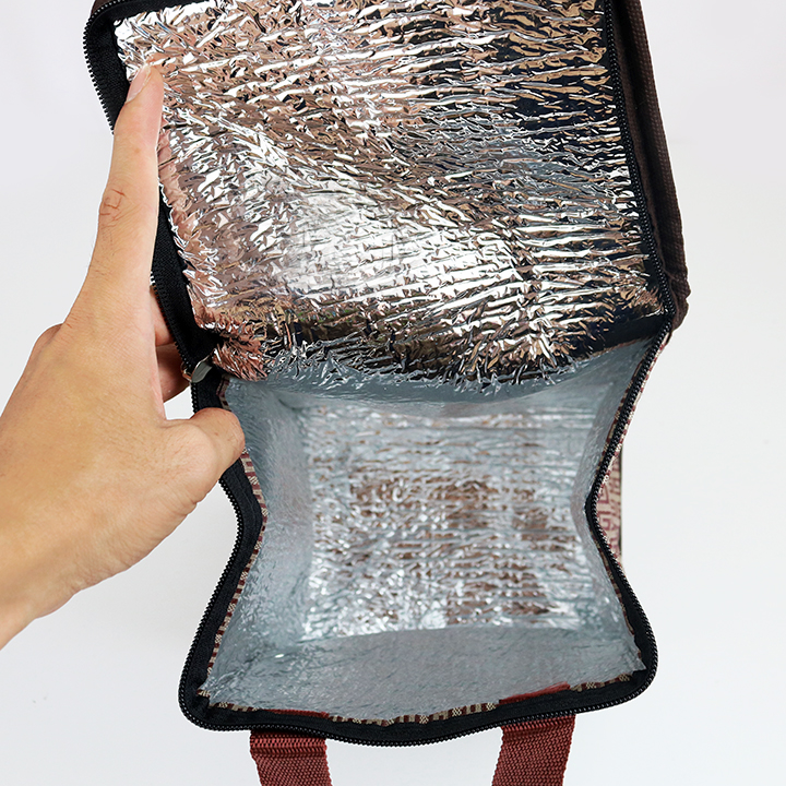 Túi giữ nhiệt kiểu đứng caro trắng nâu